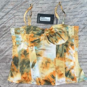 Orange Tie Dye Print Structured Corset Top